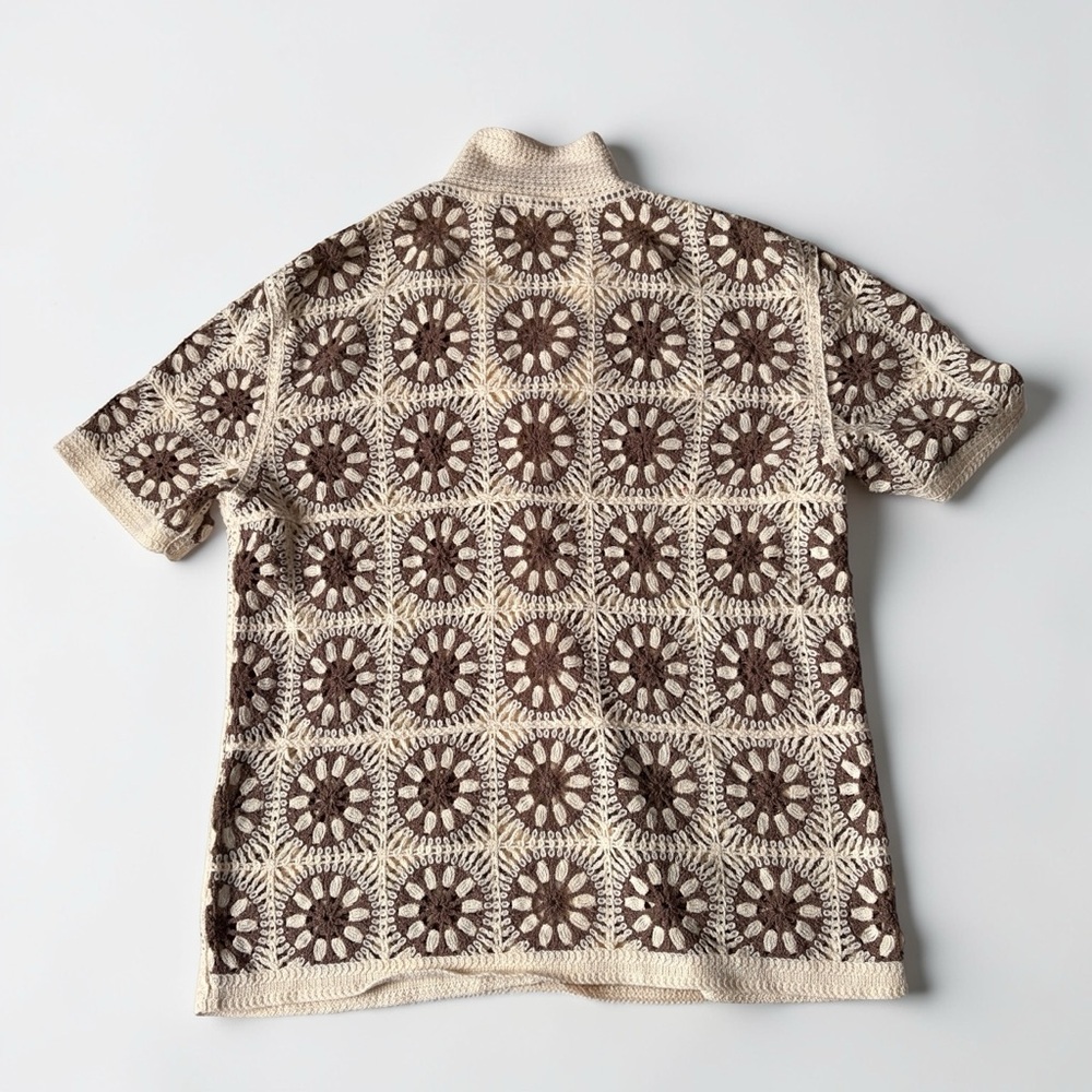 Morse Code Crochet Top Vintage Inspired Granny Square Boho Festival Shirt M - Picture 3 of 8